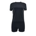 thumbnail image 3 of VISgogo Conjunto de 2 piezas para mujer, camiseta de manga corta con cuello redondo de color sólido, pantalones cortos de cintura elástica a juego VISgogo moda, 3 of 6