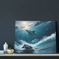 thumbnail image 3 of Xecao Ice Blue Ocean Cute Dolphin A for Waterproof Framed Canvas Art - Modern Home Decor with Real Wood Frame for Gifting and Interior Design,Horizontal, 3 of 6