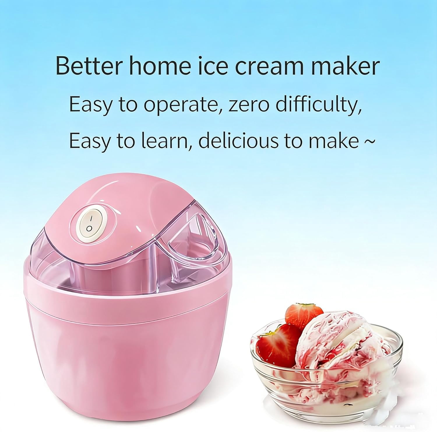 Mini Ice Cream Maker Machine Electric Homemade, Portable Small Ice Cream Maker for DIY Frozen Dessert Soft Serve with One Touch Control