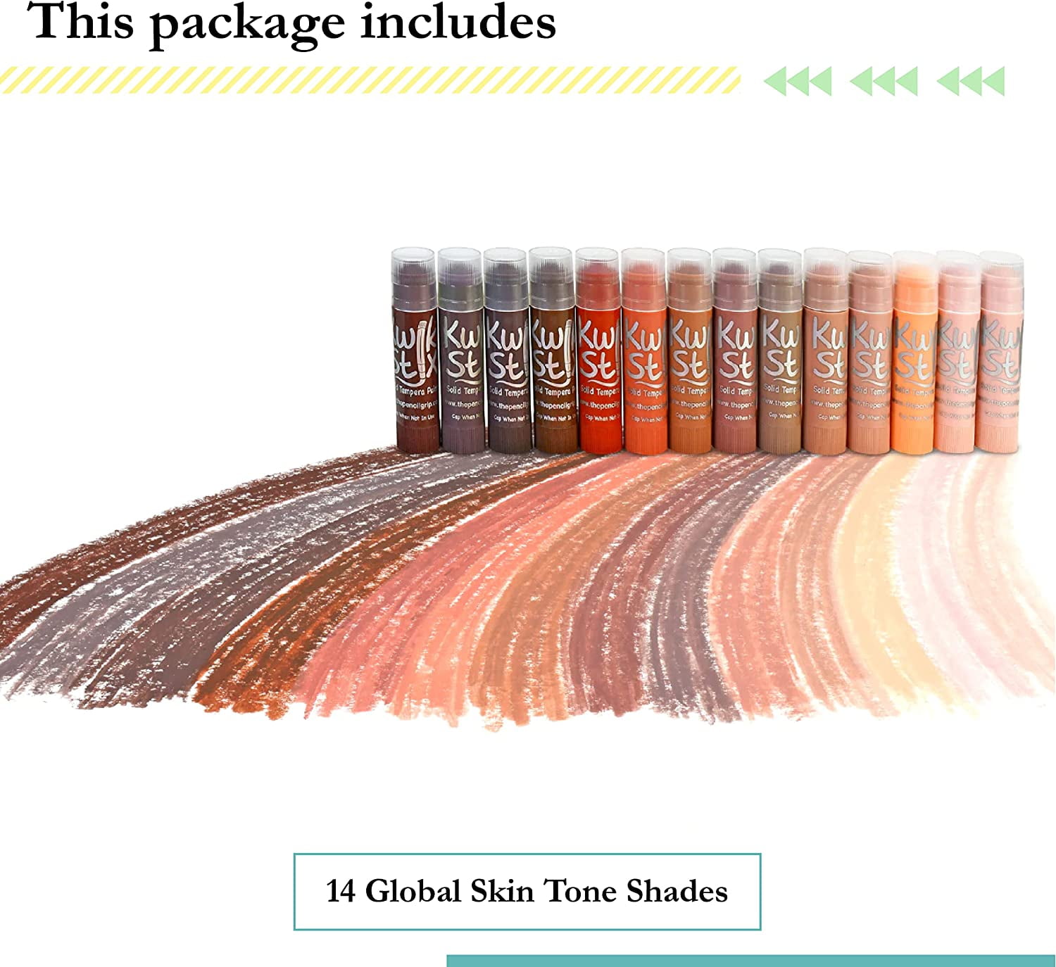Kwik Stix Solid Tempera Paint Sticks, 14 Count, Global Skin Tone Colors, Washable, Quick-Drying, Non-Toxic