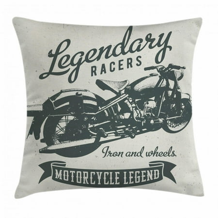 - Motorcycle Throw Pillow Cushion Cover, Cruiser Bike Sketch with Hand Lettering Legendary Racers Quote, Decorative Square Accent Pillow Case, 18 X 18 Inches, Pale Sage Green Dark Green, by Ambesonne