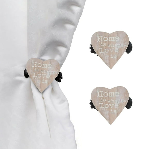 Set of 2 Wooden Heart Curtain Tiebacks – Clip Design – Natural