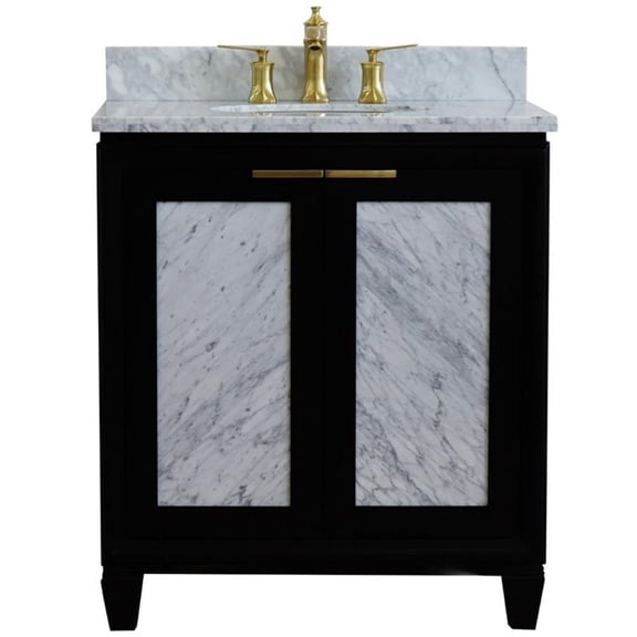 Trento 31" Single Oval Sink Solid Wood Vanity in Blue/White Carrara