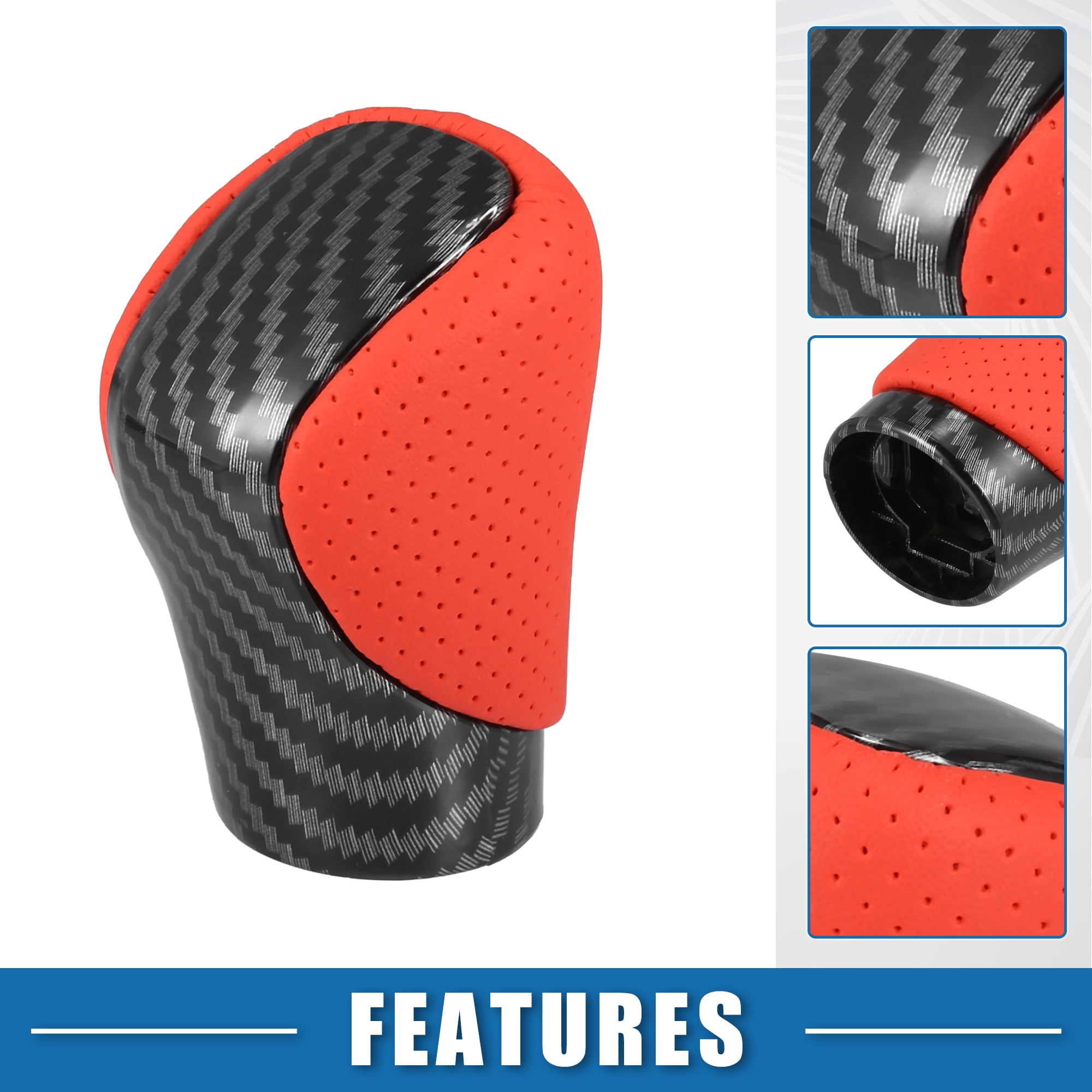 Unique Bargains 1PC Automatic Transmission Gear Shift Knob for Lexus ES300h Carbon Fiber Cover Red Faux Leather Perforated