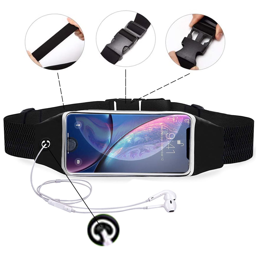 Running Belt Pack for Women&Men Sweatproof Reflective Waist Pack Slim Running Belt Travelling Phone Holder for Running Accessories for iphone xs/11/12/8Plus . Double Pouch Water Bottles Fanny Pack 
