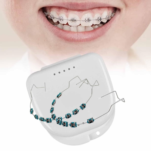 de decoración del diente temporal ortodoncista explica los accesorios con almacenamiento azul claro
