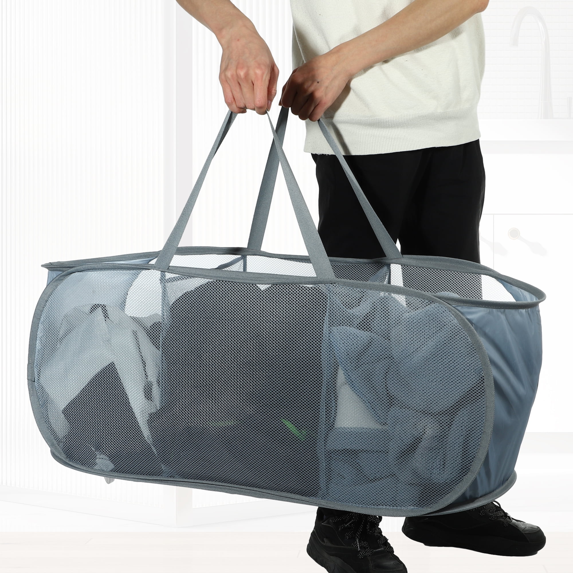 Unique Bargains Portable Hamper Basket for Bathroom 1 Pc Gray-100L