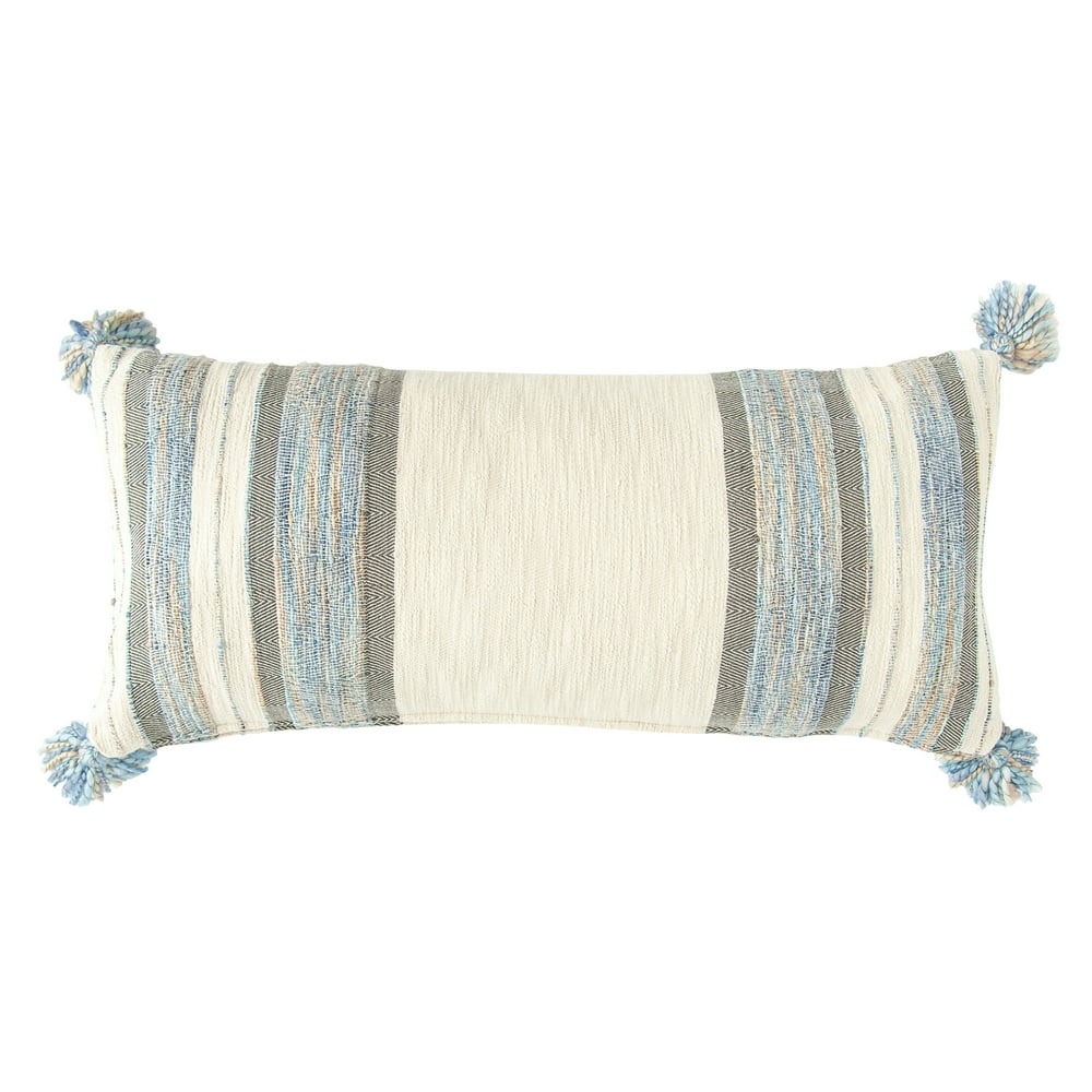 Creative CoOp Blue, Grey & Cream Striped Cotton Blend Lumbar Pillow