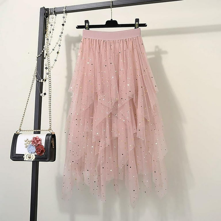 Women's HighWaist Tulle ALine Dress - Sequin Embellished Formal Party  Dress for Proms and Evening Events in 6 Colors: Beige, Black, Dark Blue,  Pink, Gray, Light Beige - Walmart.com