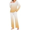 thumbnail image 2 of Women's Long Sleeve Pajamas Set with Pockets Soft Pants with Long Sleeve Tops Ladies Sleepwear Gradient Printed Casual Tops Pants Pajama Set Pajama Pants Women Soft Orange M, 2 of 6