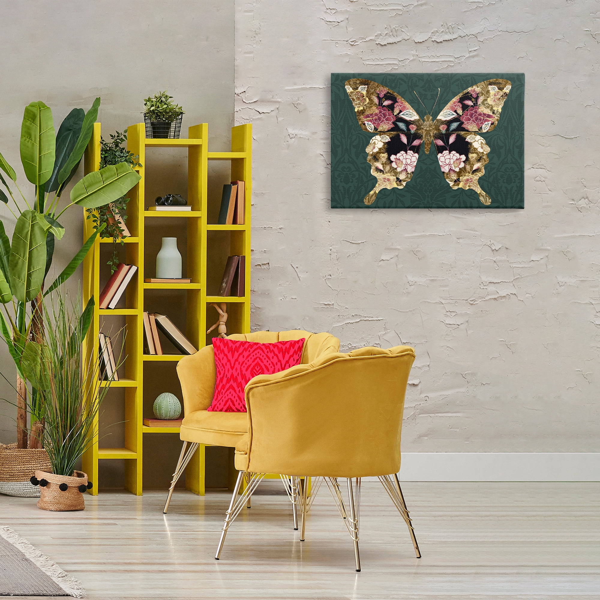 Stupell Industries Rococo Butterfly Pattern Animals Painting Wrapped Canvas Art Print Wall Art, 30 x 20