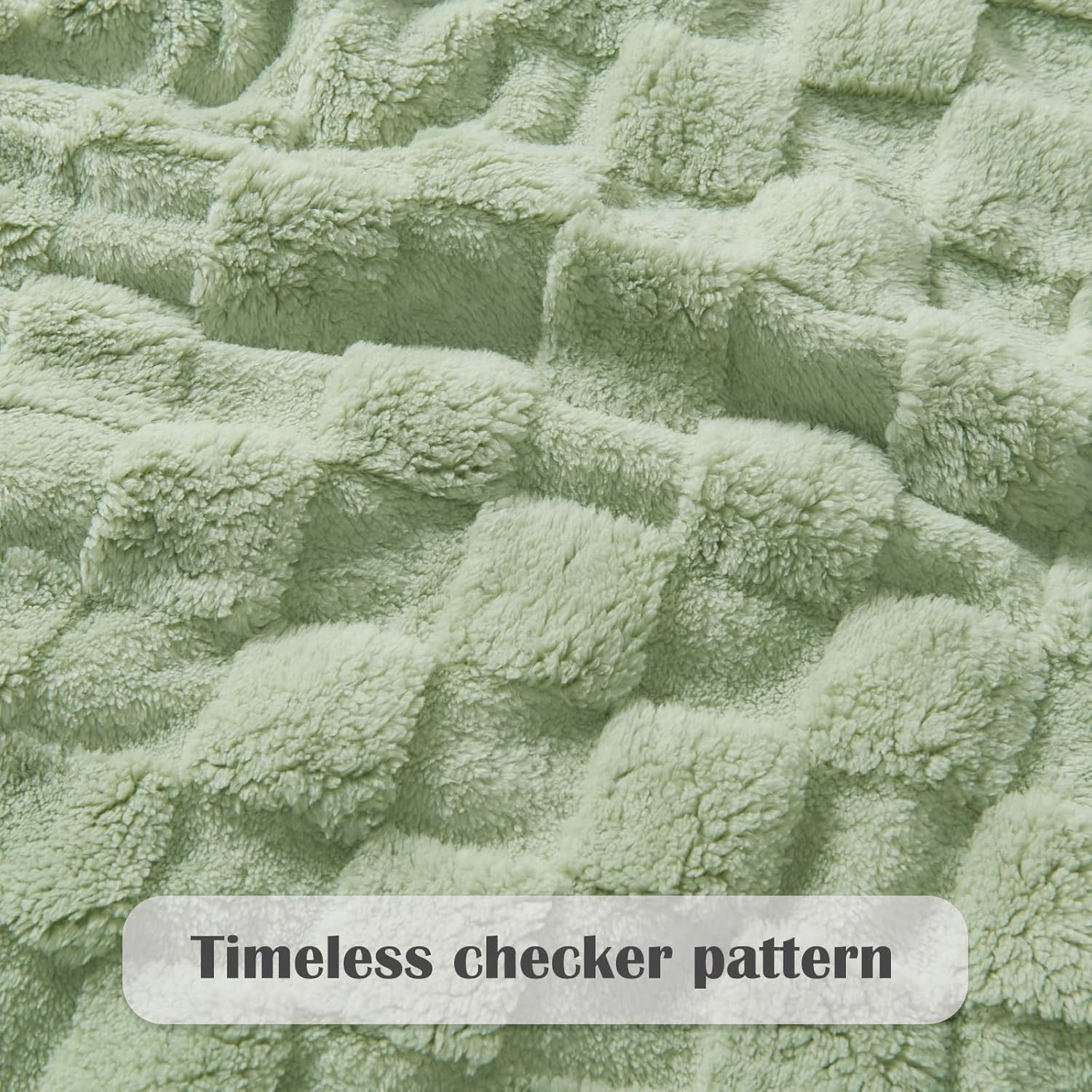 ROSEKIND Super-soft Aesthetic 3D Embossed Checkerboard Fleece Throw Blanket, Reversible Luxury Textured Fuzzy Plush Throw for Couch Bed Sofa, All-season, Sage Green, 60"x80"