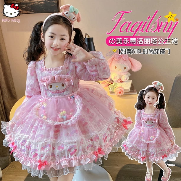 Vestido de Lolita de dibujos animados Melody Girl de Sanrios 2024, vestido de tutú para cosplay de rol para fiesta de cumpleaños de primavera y otoño, vestido ceremonial para niños, regalo