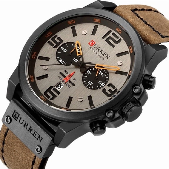 Explojoy Men's Leather Chronograph Watch – Quartz Movement, Waterproof, Date Display, Casual Style