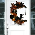 thumbnail image 5 of Wiher Halloween Wreaths with Lights for Front Door, 13.77" Halloween Moon Wreath with Black Cat Wood Wreath Halloween Wreath Horror Decorations for Home Party Window Wall Indoor Outdoor C, 5 of 8