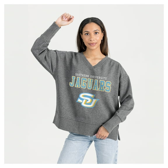 Women's Gameday Couture  Gray Southern University Jaguars French Terry V-Neck Pullover Sweatshirt