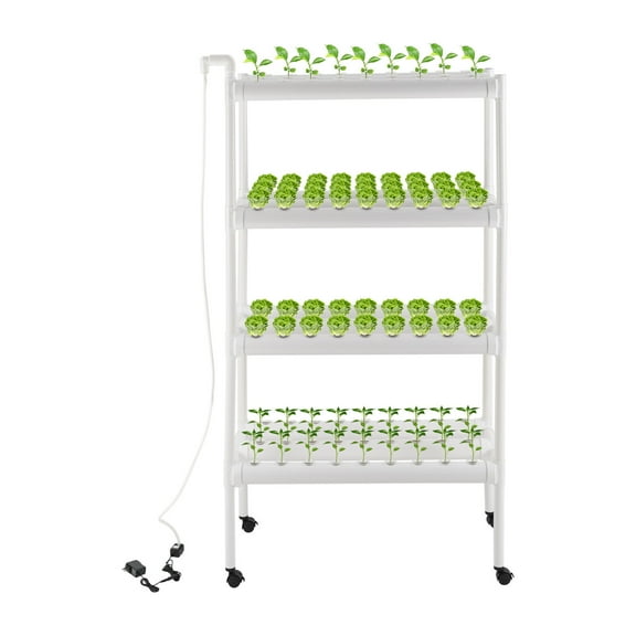 Miumaeov 4 Tier Rolling Hydroponic Grow Stand 12 Planting Tubes & 108 Plant Site Plants Vegetables Growing Kit Hydroponics System