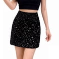 thumbnail image 2 of Taylonsss Womens Festive Party Sequined Mini Bodycon Skirt Solid Color Summer Beach Vacation Casual Celebration Outfit, 2 of 9