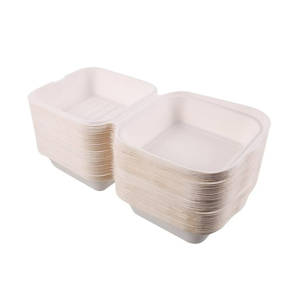 5Seconds Lot de 125 Boîtes à Burger Biodégradables 6x6 – Contenants Alimentaires Compostables à Coque pour Emporter – Boîtes Jetables Écologiques pour Sandwich, Repas, Lunch – Va au Micro-Ondes – Bagasse de Canne à Sucre