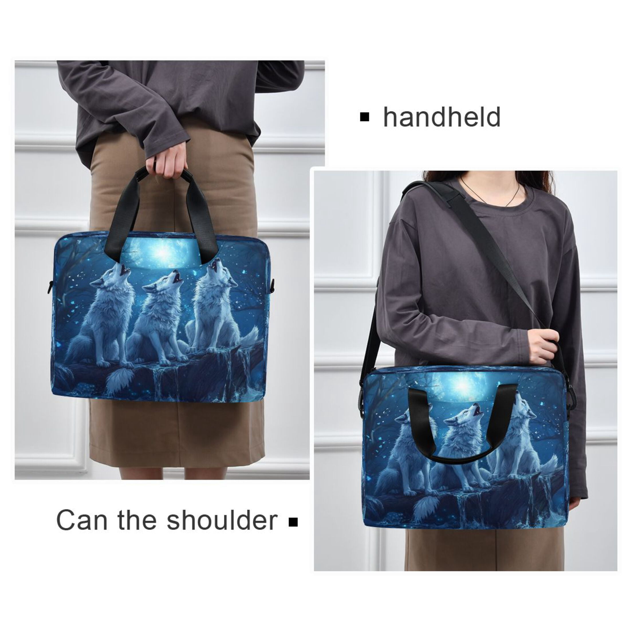 16" Laptop Tote Bag Laptop Sleeve Case Computer Briefcase for Work & Travel Three Blue Wolves
