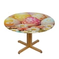 thumbnail image 3 of Awypu Easter Round Tablecloth with Elastic Edge, Happy Easter Rabbit Bunny Egg Fitted Tablecloth Washable Wipeable Spillproof Polyester Table Cover for Kitchen Dining Party Fits Round Table White, 3 of 7