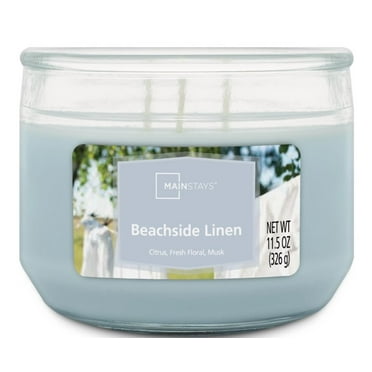 Mainstays 3-Wick Glass Jar Candle, Beachside Linen, Blue, 11.5 oz