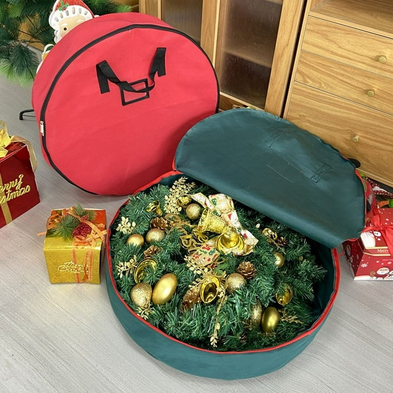 Christmas Wreath Storage Bag - 24 Inch Zippered Organizer With Handle, Thick Non-Woven Fabric, Protects Holiday Decor
