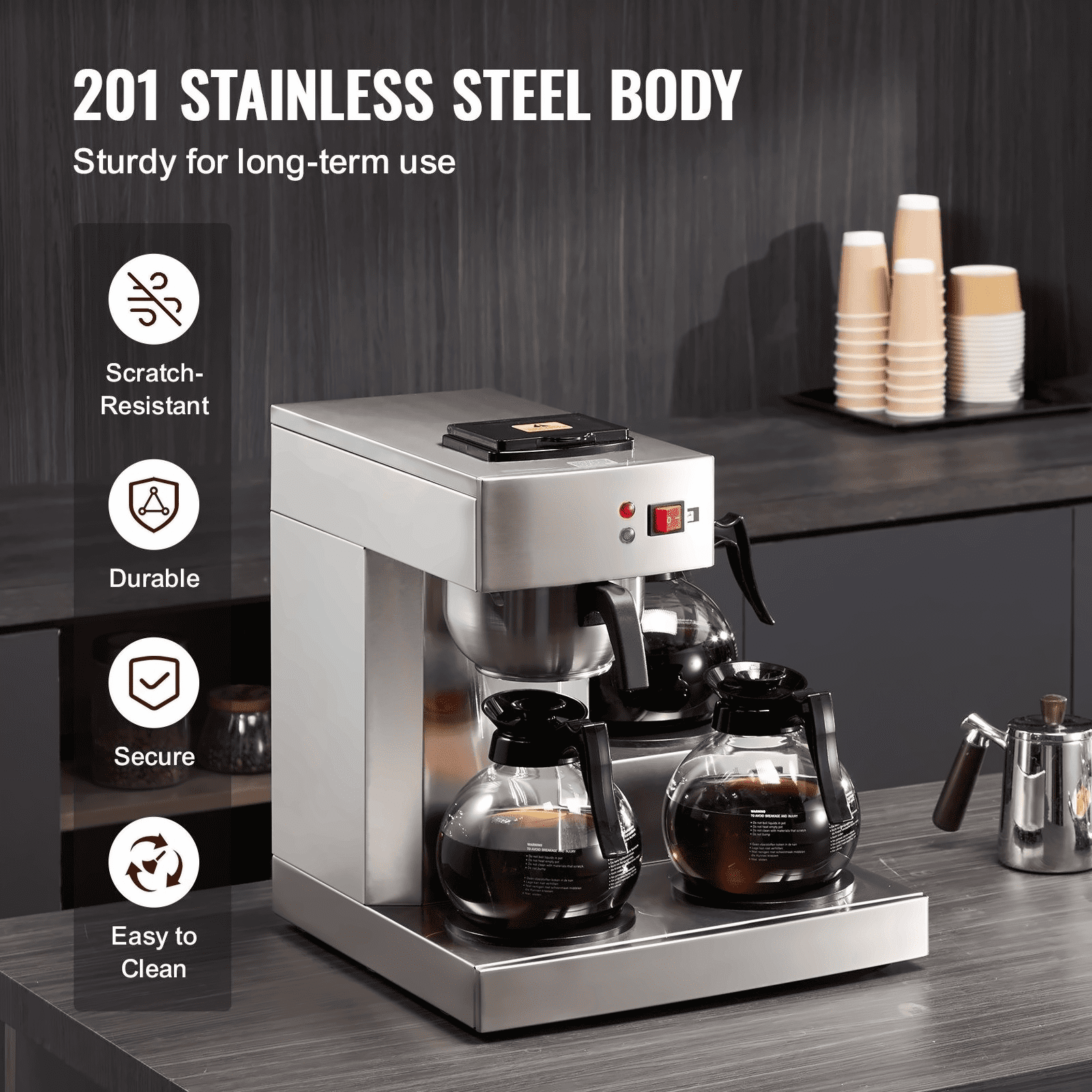 Commercial Coffee Maker 12 Cup, Office Drip Coffee Machine with 3 Carafes