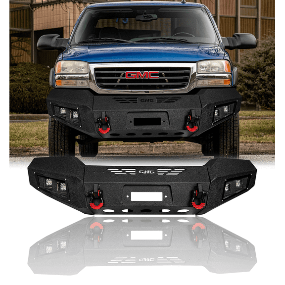 TIOYAR Compatible with 2003-2004-2005-2006 GMC Sierra 1500 Steel Front Bumper With Winch Plate&Lights (Black Texture)