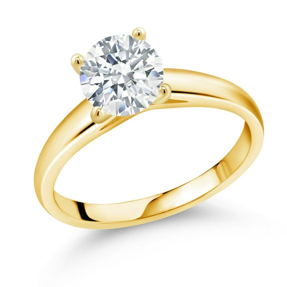 Gem Stone King 10K Yellow Gold Solitaire Ring Set with 7mm Round White Zirconia (Size 7)