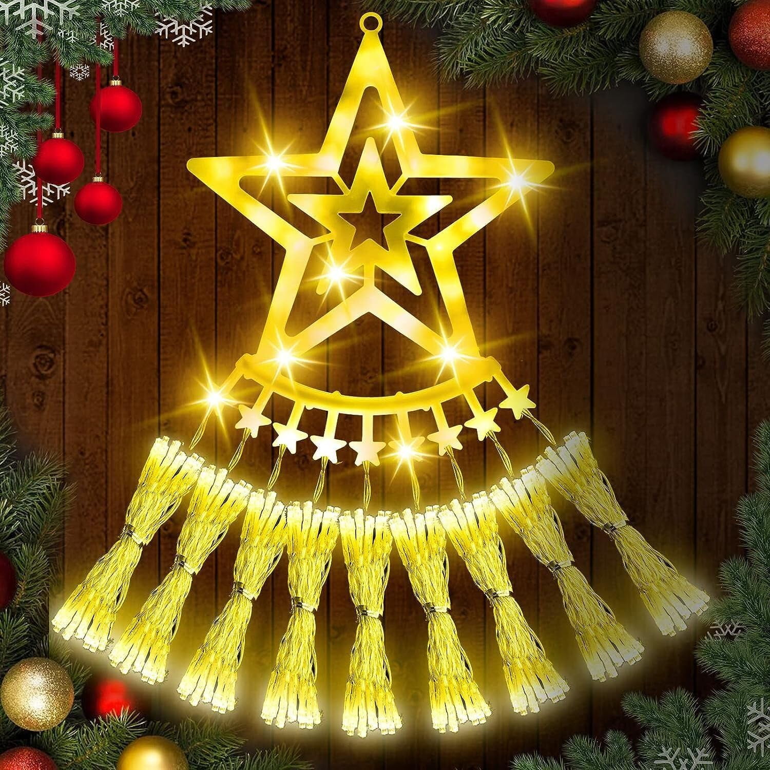elitegadget Christmas Star String Lights - 355 LEDs Star Waterfall Light Christmas Enchanting Fairy String Lights + Remote Control For Outdoor Indoor Garden Yard Party Decoration (Warm White)