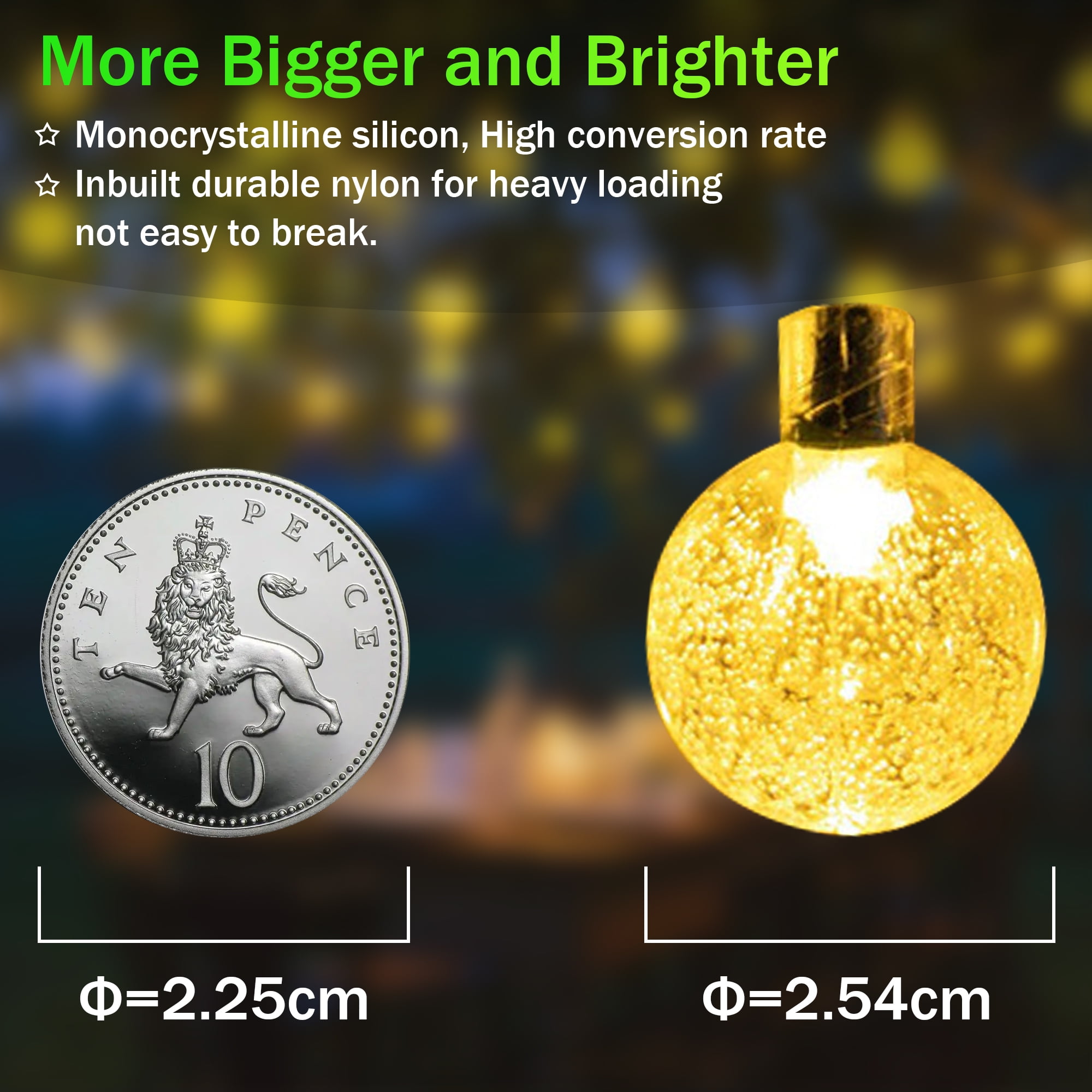 Phopollo Solar Outdoor String Lights，78Ft Multicolor 200 LED Bulbs Crystal Globe Lights,IP65 Waterproof, 8 Lighting Modes，Solar Powered Patio Lights for Garden Yard Porch Wedding Party Decor.