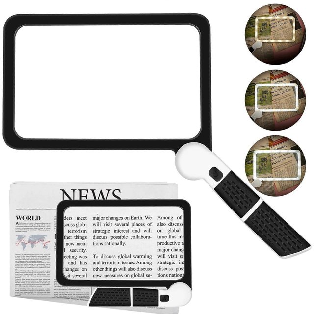 5X Magnifying Glass with 48 LED Light Adjustable Dimmable Foldable Reading Magnifier Page Glass Lens Magnification Aid Fresnel