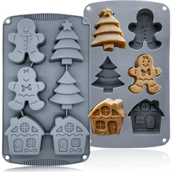Christmas Silicone Molds For Baking Large Christmas Tree Holiday Silicone Mold 3D Shape Gingerbread Man Candy House Pine Tree Silicone Molds for Soap Jello Chocolate Cake MadeleineCandle Molds(1PCS)