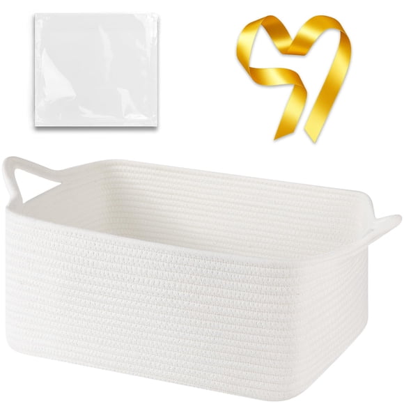 Canasta de regalo OIASKET 42 x 32 x 18 cm de cuerda de algodón blanca