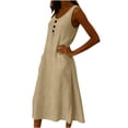 thumbnail image 4 of aohooy Summer Dress for Women 2026 Sleeveless Cotton Maxi Tunic Dresses Flowy Swing Casual Vacation Tank Sundress with Pockets Khaki,L, 4 of 5