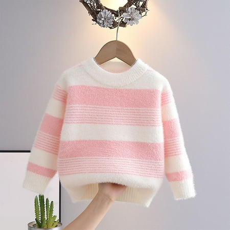 

ATOGUTA Girls Sweater Crew Neck Ski Pullover Sweaters Long Sleeve Knitwear Jumper Tops Pink Size 12M-6