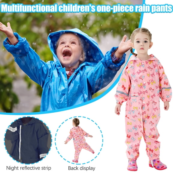 Raincoat Gift for Girls Kids Toddler Rain Suit for Boys Girls One Piece Hoodie Zipper Cute Cartoon Cartoon Waterproof Rain Jacket Save Big