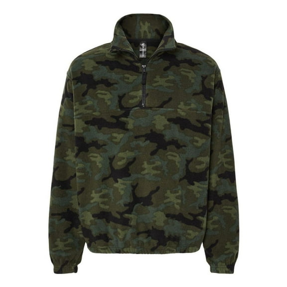 Burnside Mens Polar Fleece Quarter-Zip Pullover, XL, Green Camo