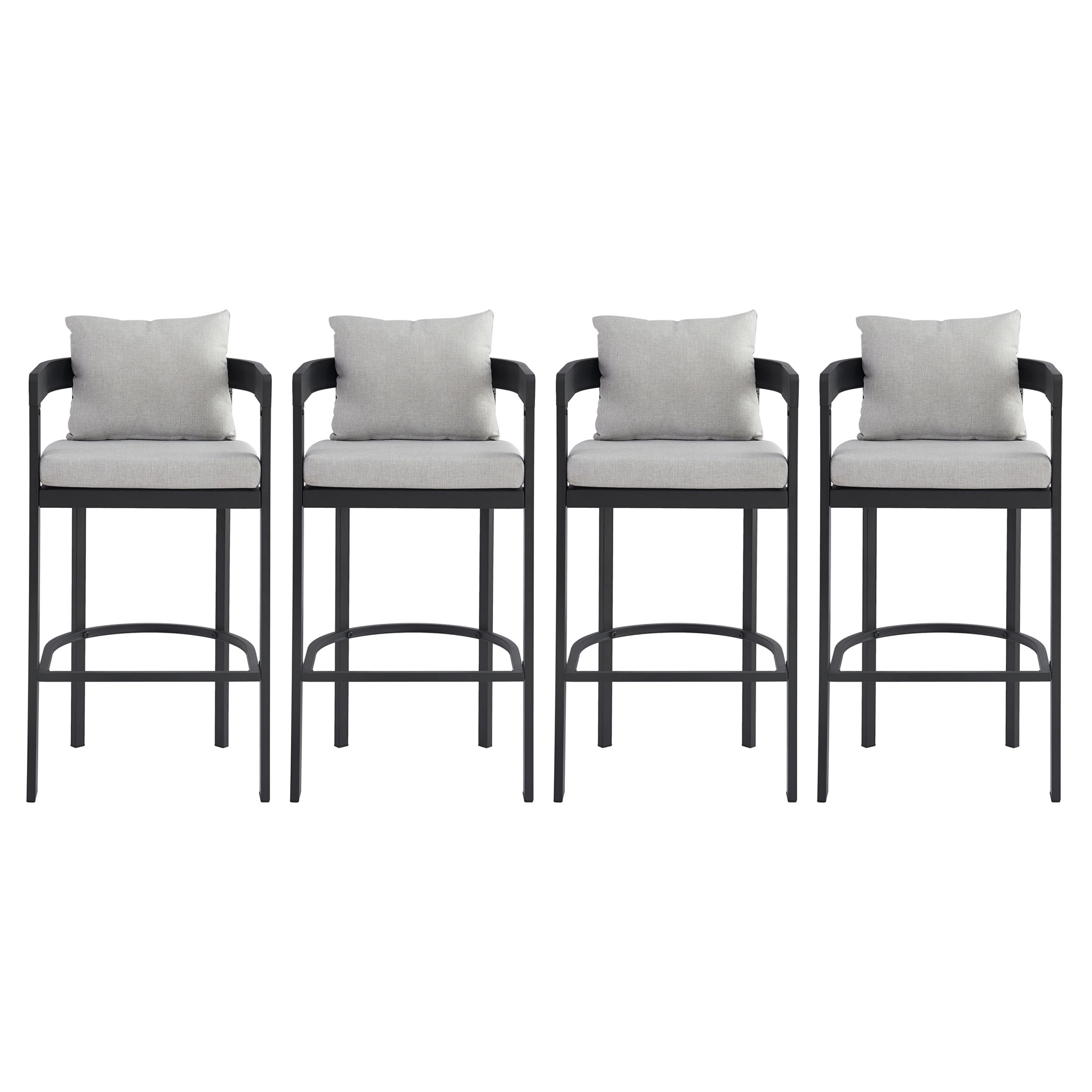 Christopher Knight Home 42"H Outdoor Patio Bar Stools Set of 4, Iron Frame with Light Gray Cushion