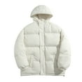 thumbnail image 2 of LNZGNM Mens Winter Jackets with Hood Thicken Thermal Mens Puffer Jacket with Hood Big and Tall Lightweight Down Jackets & Coats Outdoor Hooded Jacket, White 2XL, 2 of 5