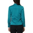 thumbnail image 4 of MODA NOVA Juniors V Neck Top Long Sleeve Pleated Front Work Office Blouse Lake Blue 2XL, 4 of 6
