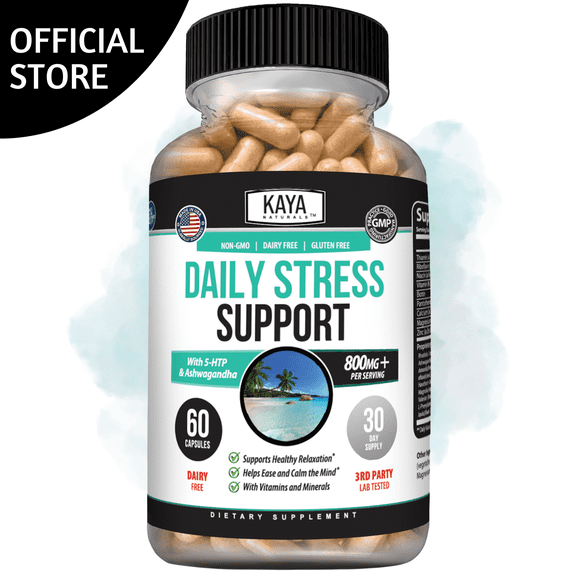 Kaya Naturals - Natural Herbal Stress Support Vitamin Supplement to Relax and Calm The Mind - Boost Mood - Happy Pills - Stress Relief Support - Vitamin Supplement - 60 Capsules