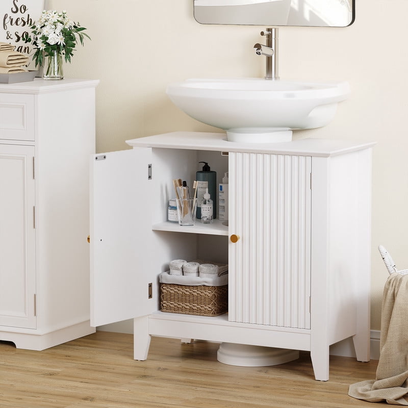 PLAMLE Bathroom Vanity Under Sink Pedestal with 2 Doors, Basin Cabinet with Adjustable Shelf,Pedestal Sink Bathroom Vanity Cabinet