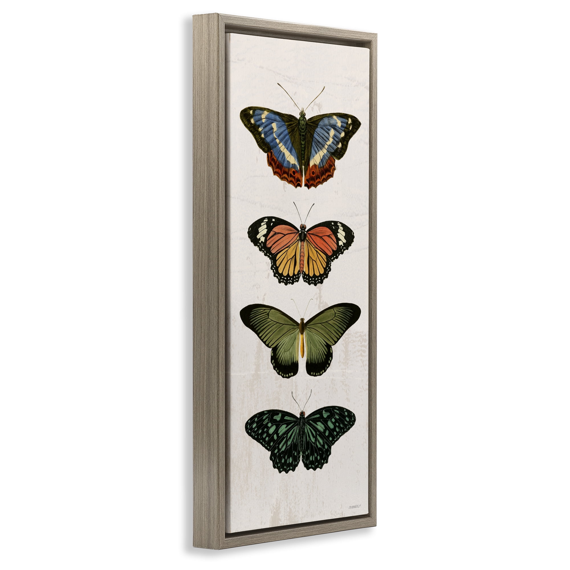Stupell Industries Butterfly Lineup Vintage Brown Framed Floater Canvas Wall Art, design by Dan Meneely