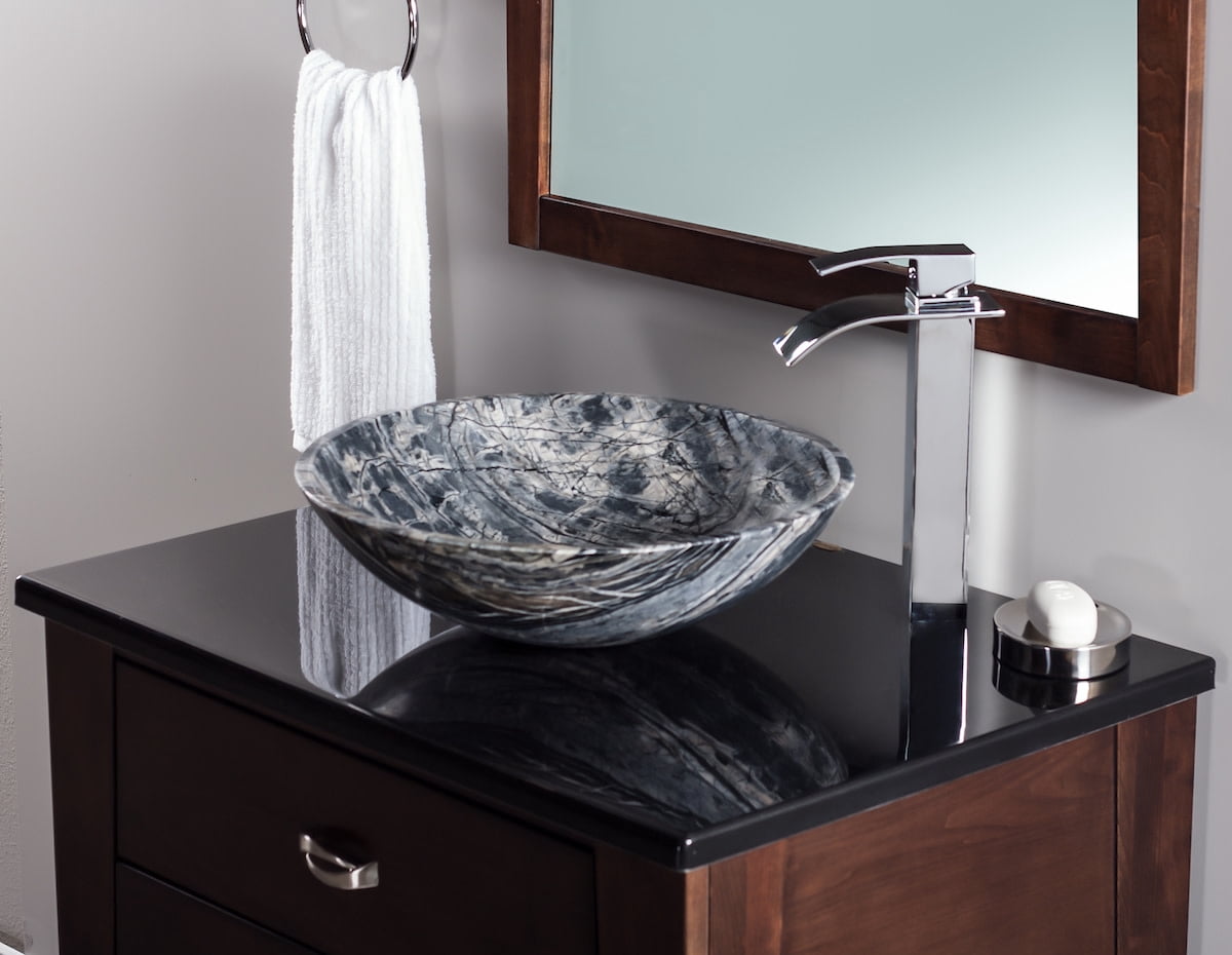 Miseno MNO-ML-PC Circular 17" Marble Vessel Bathroom Sink; Polished Chrome Drain