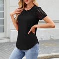 thumbnail image 5 of Homenesgenics Womens Tops under $5 Women's New Short-sleeved Round Neck Lace Splicing Solid Color Casual Blouse Black XXL, 5 of 8