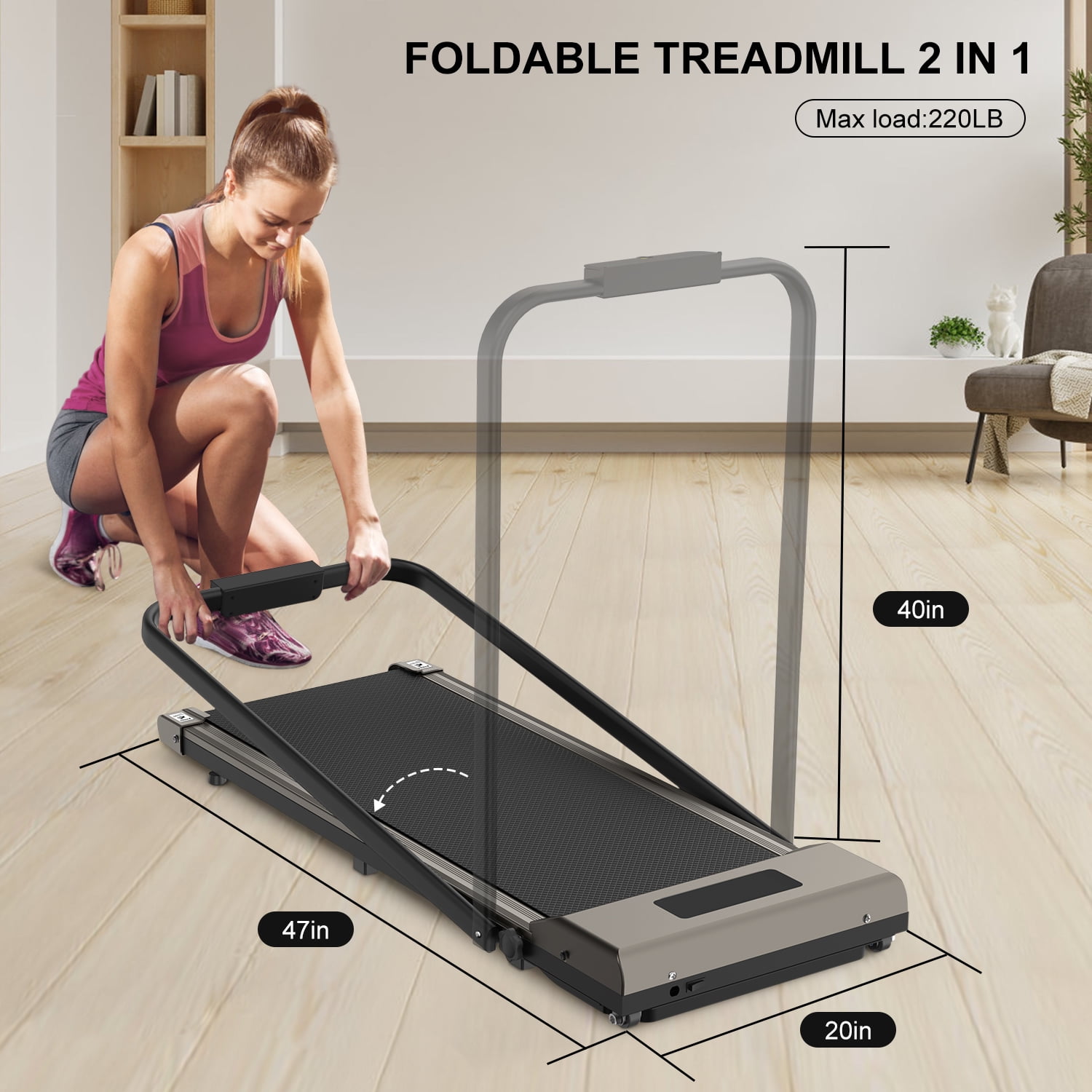 Bigzzia Treadmill Under Desk Treadmill 2 in 1 Folding Treadmill, Treadmills for Home Maximum Weight 265 lbs Gray