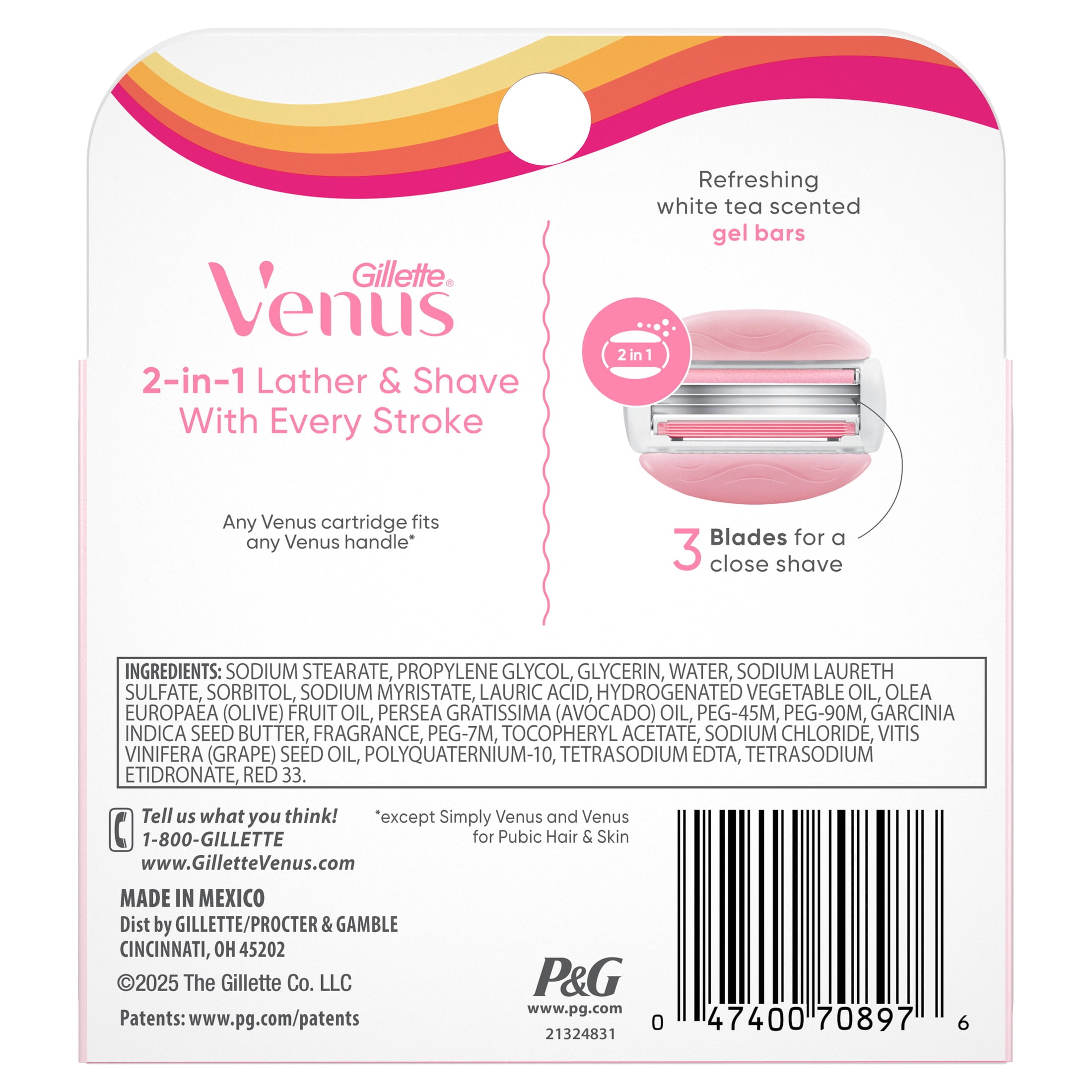 Venus Summer Surf ComfortGlide3 Blade Refills, 4 Count