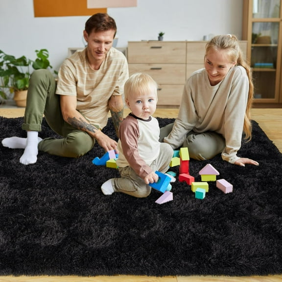 8x10 Area Rugs for Living Room, Soft Plush Fluffy Shaggy Fuzzy Furry Large Black Rug